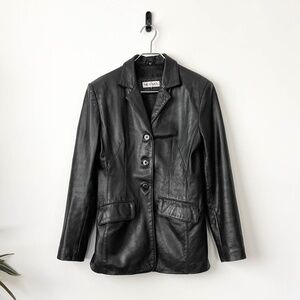 Amazing True Vintage 90's Super Soft Black Leather Overcoat Jacket